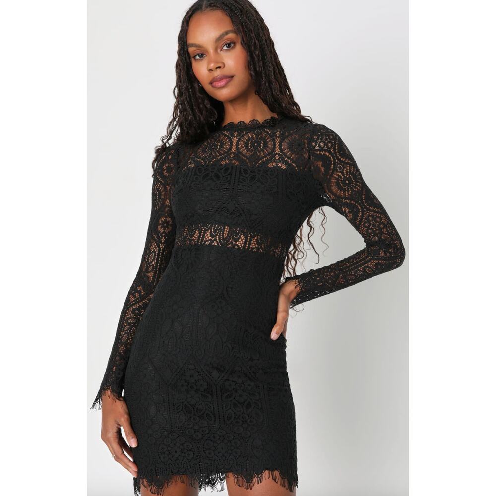 Lulus Appetite for Seduction Black Lace Long Sleeve Dress Party Gothic Small NWT
